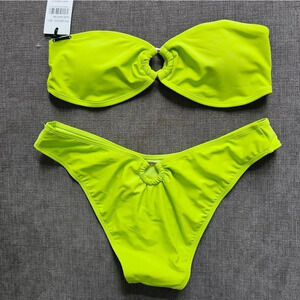 Kendall & Kylie Neon Green Ring Bandeau Top 2-Piece Bikini Set Sz Large swimsuit